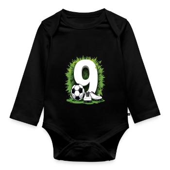 Fußball Geburtstag 9 Jahre Jungen Geschenk - Baby Bio-Langarm-Body - Schwarz - Vorne