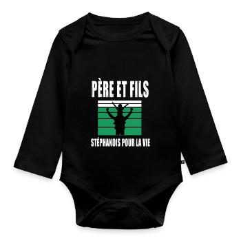 père et fils papa stéphanois saint étienne - Body Bébé bio manches longues - noir - Devant