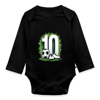 Fußball Geburtstag 10 Jahre Jungen Geschenk - Baby Bio-Langarm-Body - Schwarz - Vorne