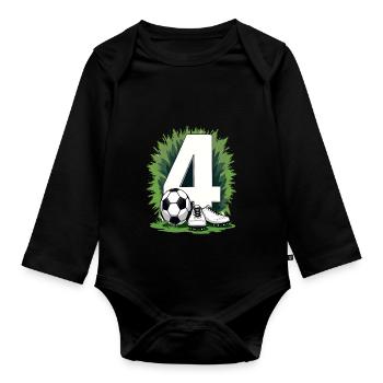 Fußball Geburtstag 4 Jahre Jungen Geschenk - Baby Bio-Langarm-Body - Schwarz - Vorne