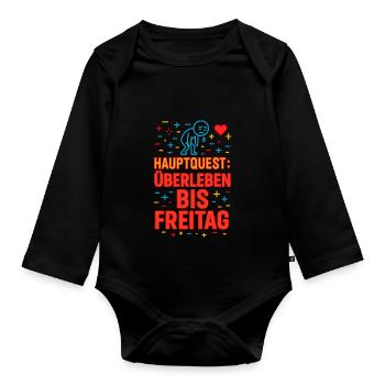 Main Quest: Survive until Friday - Organic Longsleeve Baby Bodysuit - black - Front