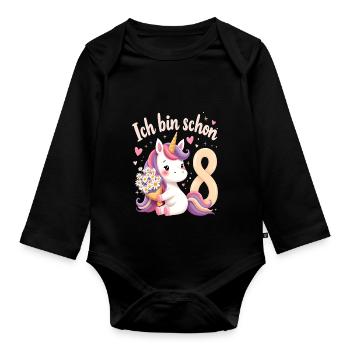 Cute Unicorn 8th Birthday for Girls - Organic Longsleeve Baby Bodysuit - black - Front
