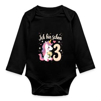 Licorne mignonne 3ème anniversaire pour les filles - Body Bébé bio manches longues - noir - Devant