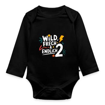 Wild, Frech & Endlich 2 Jahre 2. Geburtstag - Baby Bio-Langarm-Body - Schwarz - Vorne