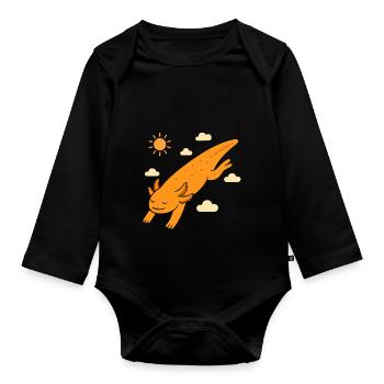 Shooting star axolotl - Organic Longsleeve Baby Bodysuit - black - Front