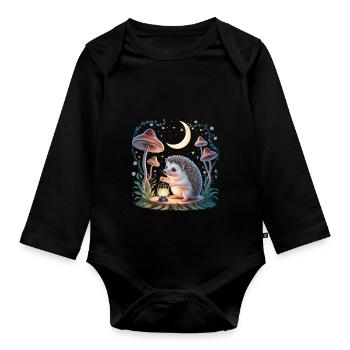 Cute Hedgehog Cottagecore - Organic Longsleeve Baby Bodysuit - black - Front