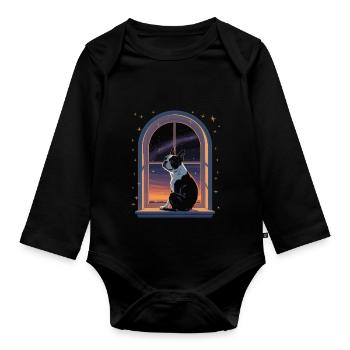 Boston Terrier Star regardant la fenêtre - Body Bébé bio manches longues - noir - Devant