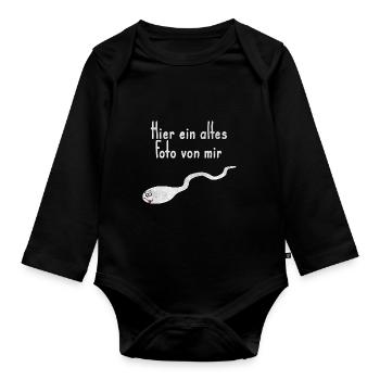 Old photo of me funny saying - Organic Longsleeve Baby Bodysuit - black - Front