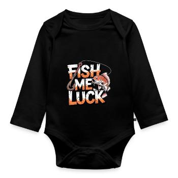 Fish Me Luck Funny Fishing - Organic Longsleeve Baby Bodysuit - black - Front