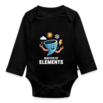 Master of Elements Cartoon Design - Organic Longsleeve Baby Bodysuit - black - Front