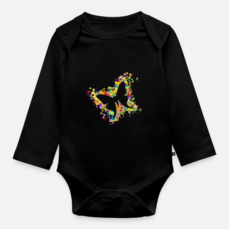 Schmetterling Splash - Baby Bio-Langarm-Body - Schwarz