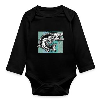 Vintage Fisch für Angler - Baby Bio-Langarm-Body - Schwarz - Vorne