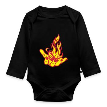 open hand open flame fire Fire1 hand - Organic Longsleeve Baby Bodysuit - black - Front