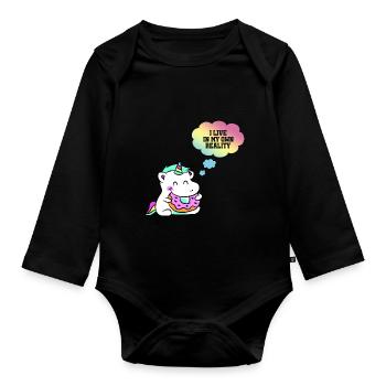 Licorne bébé donut cadeau bébé - Body Bébé bio manches longues - noir - Devant