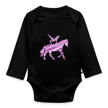 Cheval sautant sur cheval rose - cadeau de saut - Body Bébé bio manches longues - noir - Devant