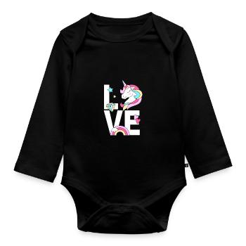 Süsses Einhorn mit Regenbogen cute Unicorn - Baby Bio-Langarm-Body - Schwarz - Vorne
