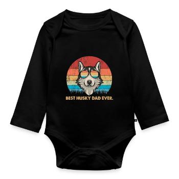 Chien Vintage Best Husky Dad ever Tshirt Fathers day - Body Bébé bio manches longues - noir - Devant