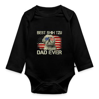 Mens Best Shih Tzu Dad Ever Tshirt Dog Lover - Organic Longsleeve Baby Bodysuit - black - Front