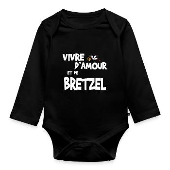 Amour et bretzel - Cadeau humour alsacien - Body Bébé bio manches longues - noir - Devant
