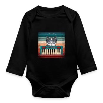 Synthétiseur keyboard producteur de musique chat - Body Bébé bio manches longues - noir - Devant