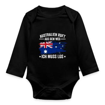 Australien Reise Australier Australierin - Baby Bio-Langarm-Body - Schwarz - Vorne