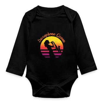 Saxophone Queen - Baby Bio-Langarm-Body - Schwarz - Vorne