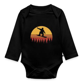 Snowboard Retro Sunset – White & Yellow - Organic Longsleeve Baby Bodysuit - black - Front