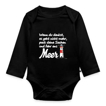 Meer Ostsee Nordsee Spruch Strand Leuchtturm - Baby Bio-Langarm-Body - Schwarz - Vorne