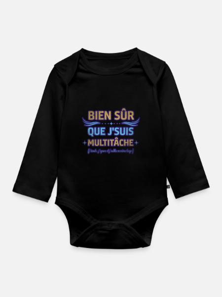 Bien sûr que je suis multitâche humour ménage - Body Bébé bio manches longues - noir
