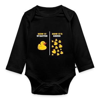 How It Started Bath Duckling Duckie Yellow Rubber - Baby Bio-Langarm-Body - Schwarz - Vorne