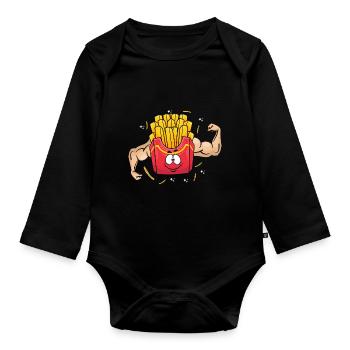 Bodybuilding Fries Fitness Gym Fries Fries - Organic Longsleeve Baby Bodysuit - black - Front