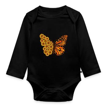 Floral Butterfly Sunflower Sweet Flower - Organic Longsleeve Baby Bodysuit - black - Front