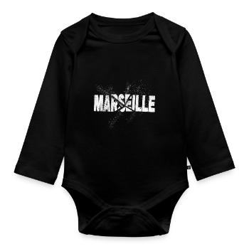 Marseille France City Font Grunge Skyline - Body Bébé bio manches longues - noir - Devant