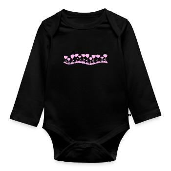 pink rose wave line - Organic Longsleeve Baby Bodysuit - black - Front