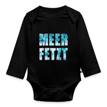 Meer Fetzt Wellen Brandung Gischt Ufer Küste - Baby Bio-Langarm-Body - Schwarz - Vorne