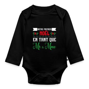 Notre premier Noël en tant que Mr. et Mme - Body Bébé bio manches longues - noir - Devant