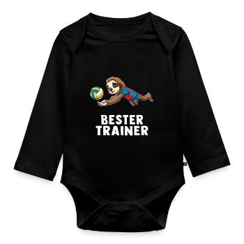 Volleyball Trainer - Lustiges Faultier Volleyball - Baby Bio-Langarm-Body - Schwarz - Vorne