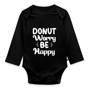 Donut worry be happy donut cool gifts sweet food - Body Bébé bio manches longues - noir - Devant