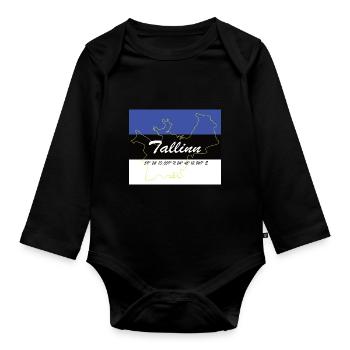 Tallinn - Hauptstadt mit GPS & Flagge - Baby Bio-Langarm-Body - Schwarz - Vorne