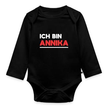 Annika Name Spruch für stolze Annikas - Baby Bio-Langarm-Body - Schwarz - Vorne
