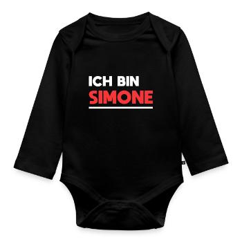 Simone Name Spruch für stolze Simones - Baby Bio-Langarm-Body - Schwarz - Vorne