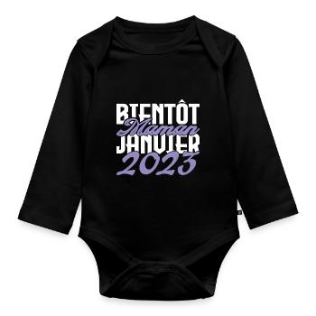 Annonce grossesse. bientôt Maman Janvier 2023.mama - Body Bébé bio manches longues - noir - Devant