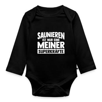Wellness Saunieren Sauna - Baby Bio-Langarm-Body - Schwarz - Vorne