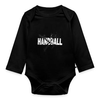 Handball Splash Grunge Handball Player Handball Player - Body Bébé bio manches longues - noir - Devant