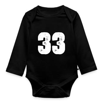 33 Zahl Trikot - Baby Bio-Langarm-Body - Schwarz - Vorne