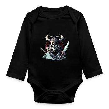 Valhalla Viking Skelett - Starker nordischer - Baby Bio-Langarm-Body - Schwarz - Vorne