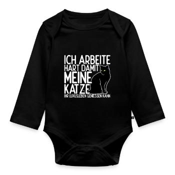 Ich Arbeite Hart Damit Meine Katze Luxusleben Geni - Baby Bio-Langarm-Body - Schwarz - Vorne