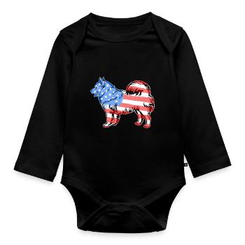 Samoyed Samoyed Flag - Organic Longsleeve Baby Bodysuit - black - Front