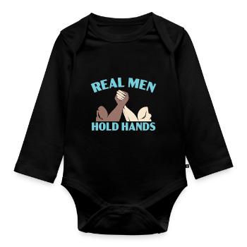 Real Men Holding Hands Arm Wrestling Arm Wrestling - Organic Longsleeve Baby Bodysuit - black - Front