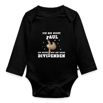 Ich bin nicht faul, warte nur auf meine Dividenden - Baby Bio-Langarm-Body - Schwarz - Vorne
